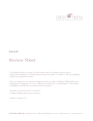 Sample Review Sheet for Manuscripts