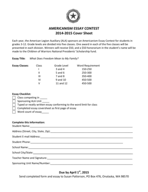 Americanism Essay Contest Cover Sheet