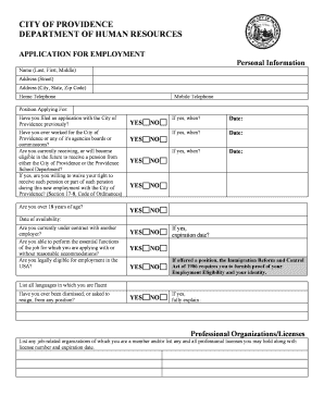 City of Providence Application for Employment