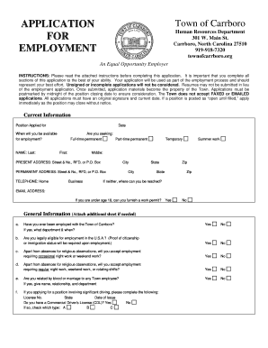 Town of Carrboro Employment Application