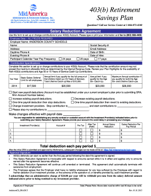403(b) Retirement Savings Plan Salary Reduction Agreement