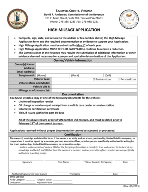 Tazewell County High Mileage Application