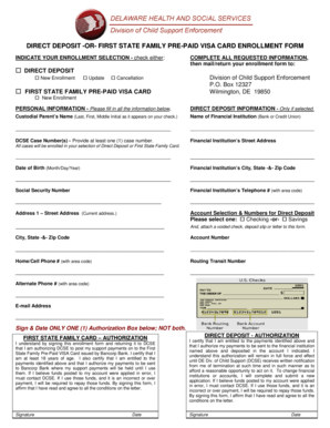 Delaware Child Support Direct Deposit or Pre-Paid Card Enrollment Form