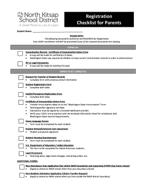 Student Registration Checklist for Parents