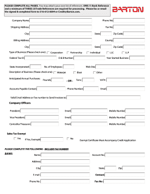 Barton International Credit Application Form