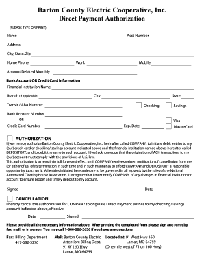 Barton County Electric Cooperative Direct Payment Authorization