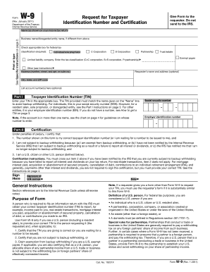 Form W-9 Request for Taxpayer Identification Number and Certification