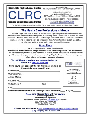 Health Care Professionals Manual Order Form