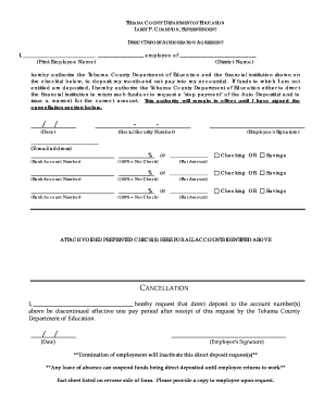 Tehama County Direct Deposit Authorization