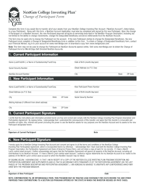 NextGen College Investing Plan Change of Participant Form