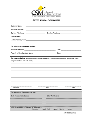 Gifted and Talented Program Application Form