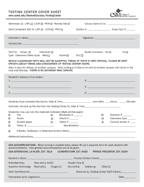 Testing Center Cover Sheet