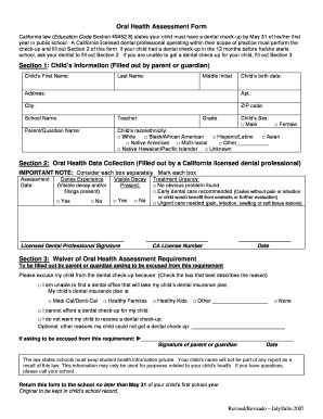 California Oral Health Assessment Form