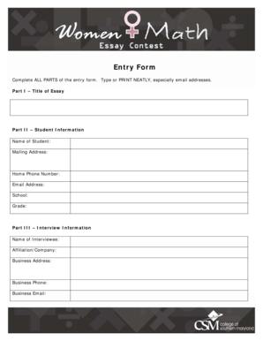Student Essay Contest Entry Form