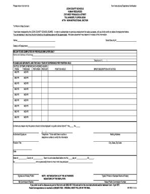 Non-Instructional Experience Verification Form