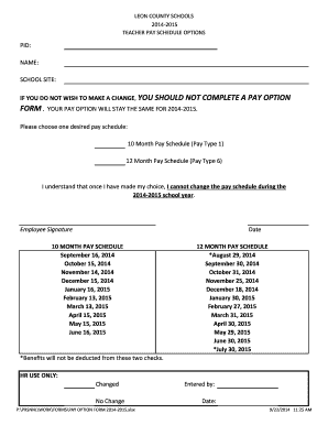 Teacher Pay Schedule Options Form
