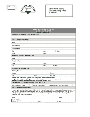 Iowa Water Heater Replacement Permit Application