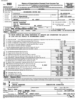 Form 990 2012 Tax Exempt Organization Return