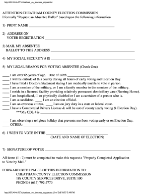Cheatham County Absentee Ballot Request