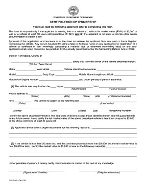 Tennessee Certification of Ownership for Vehicles