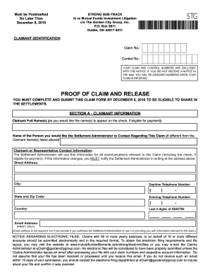 Proof of Claim and Release for Mutual Funds Investment Litigation