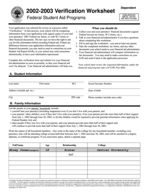 2002-2003 Verification Worksheet