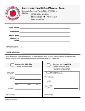 Cafeteria Account Refund/Transfer Form