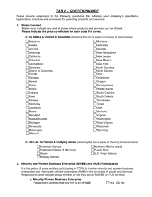 Vendor Questionnaire for TCPN