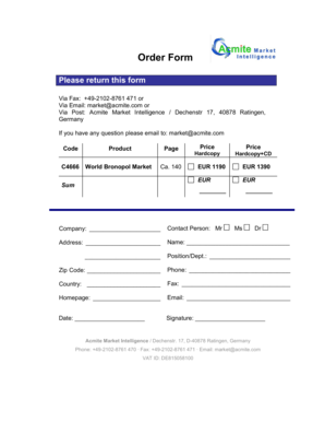 Order Form for Market Research Reports