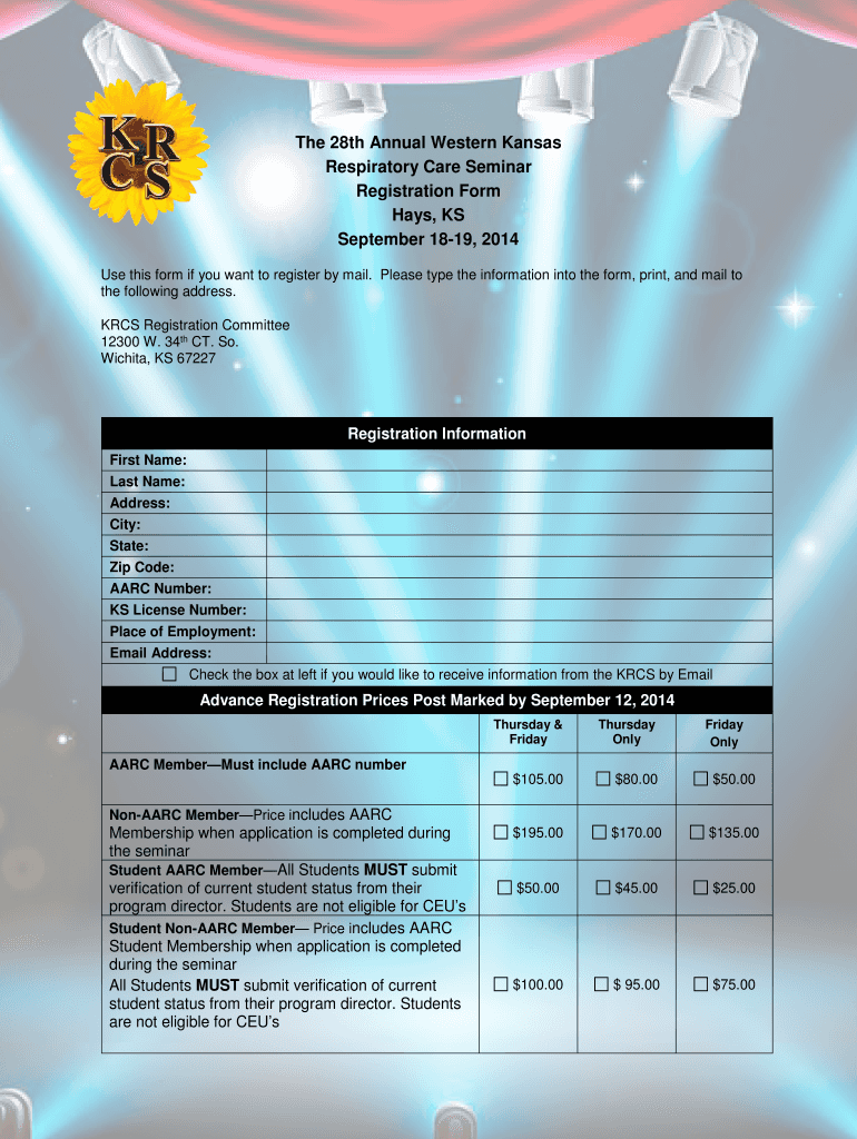 Fillable Online krcs *Formerly the Ramada Kansas Respiratory Care