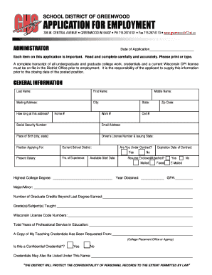 School District of Greenwood Application for Employment