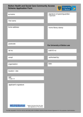 Bolton Health and Social Care Community Access Scheme Application Form