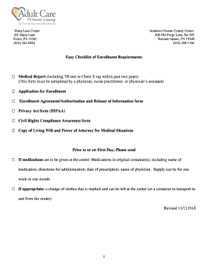 Adult Care Enrollment Medical Report Form