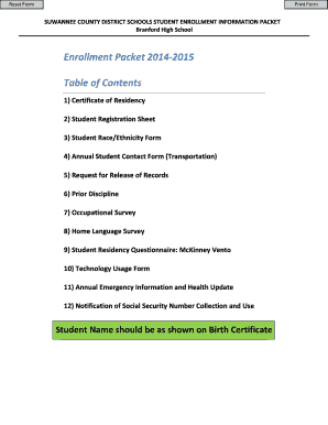 Suwannee County Student Enrollment Packet