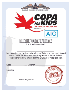 COPA For Kids Aviation Program Certificate