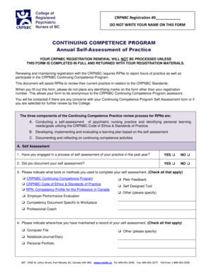CRPNBC Annual Self-Assessment of Practice Form