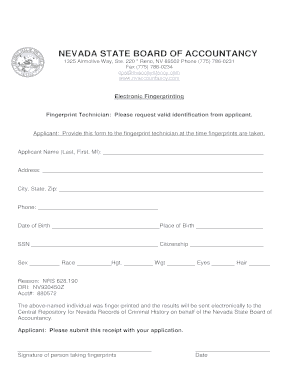 Nevada Accountancy Fingerprinting Form