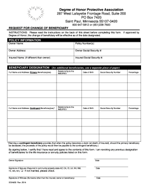 Degree of Honor Beneficiary Change Request