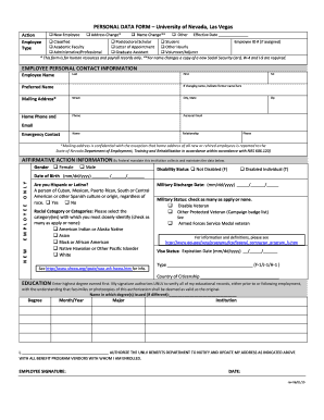 University of Nevada Employee Personal Data Form