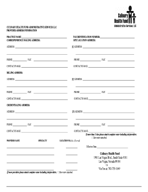 Culinary Health Fund Provider Address Information