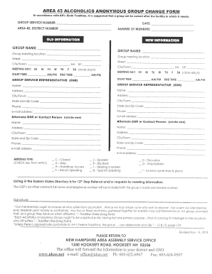 Alcoholics Anonymous Group Change Form
