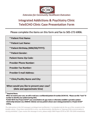 TeleECHO Clinic Case Presentation Form