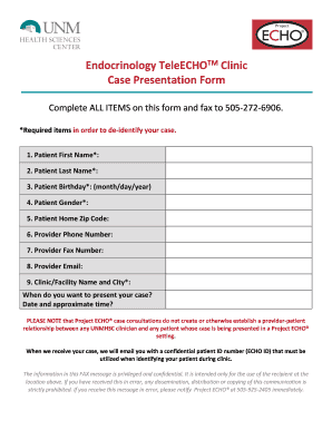 Endocrinology TeleECHO Clinic Case Presentation Form