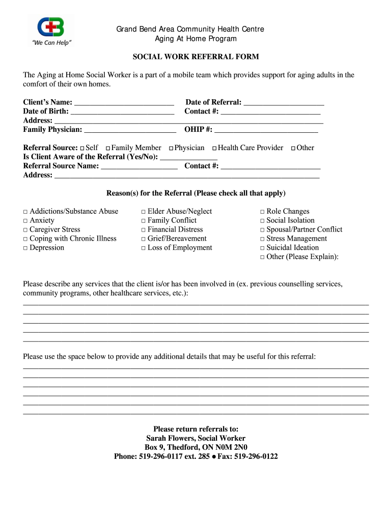 Canada GBACHC Social Work Referral Form - Fill and Sign Printable In Social Work Case Notes Template