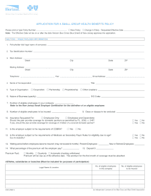 New Jersey Small Employer Health Benefits Policy Application