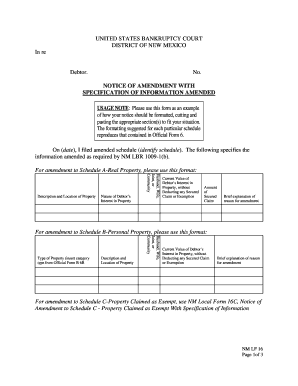 Bankruptcy Amendment Notice