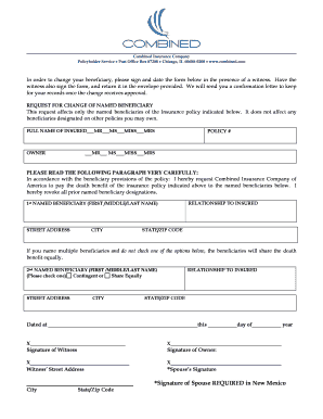 Request for Change of Named Beneficiary