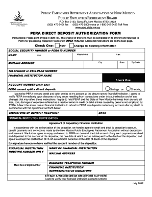 PERA Direct Deposit Authorization Form