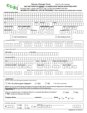 New Mexico Status Change Form for CID Licensing