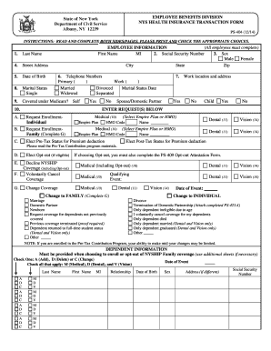 NYS Health Insurance Transaction Form